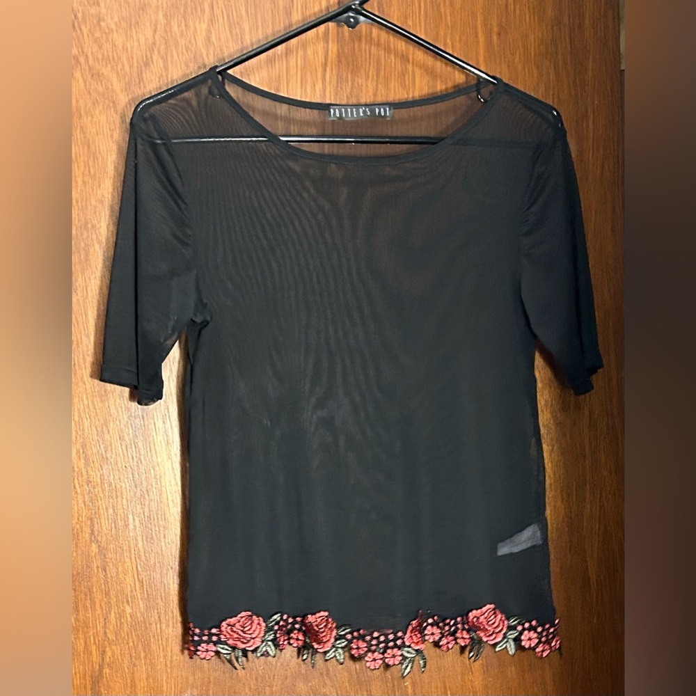 Potter’s Pot Mesh Shirt with Floral Embroidered Bottom